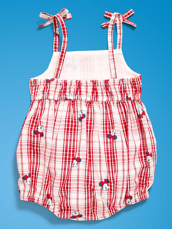 Old Navy x Disney Minnie Mouse Sleeveless Tie-Strap Plaid Romper for Baby