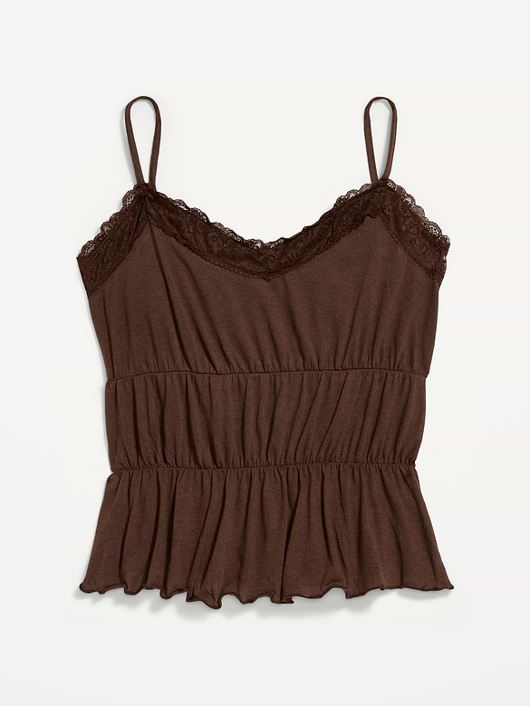 Lace-Trim Smocked-Waist Tank Top