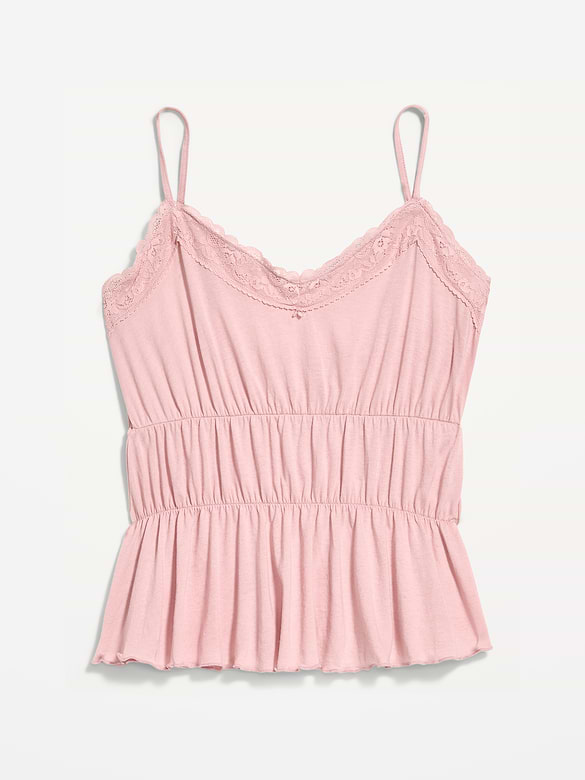 Lace-Trim Smocked-Waist Tank Top