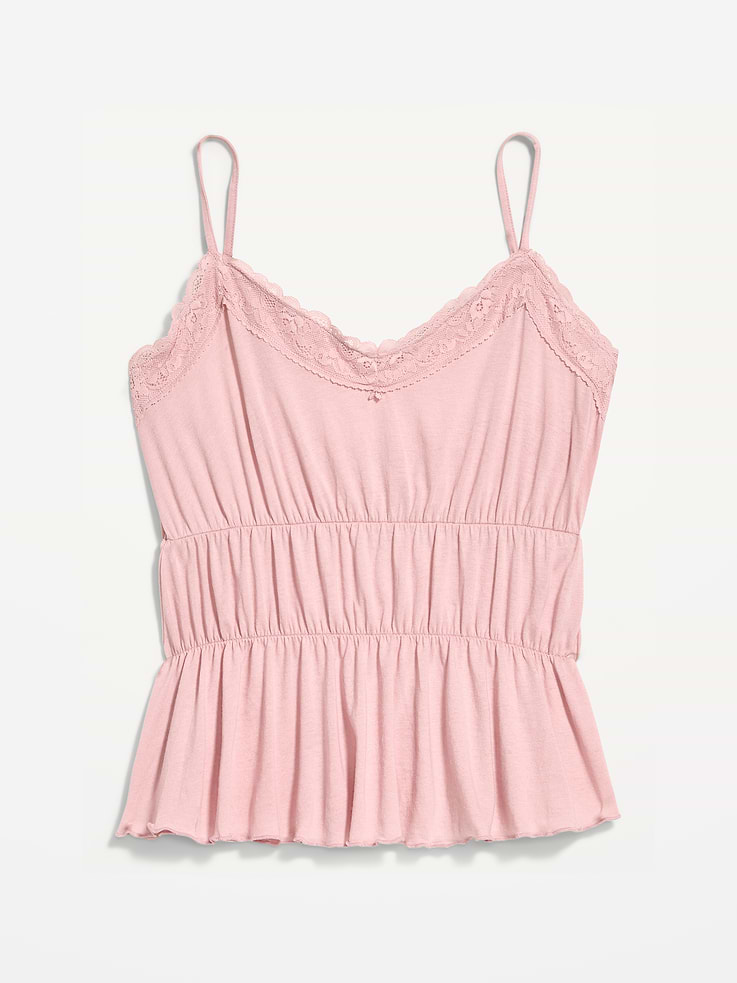 Image number 4 showing, Lace-Trim Smocked-Waist Tank Top