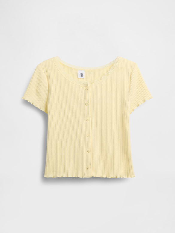 Kids Pointelle Rib Button-Front T-Shirt