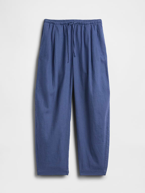 Mid Rise Pull-On Linen-Blend Barrel Pants