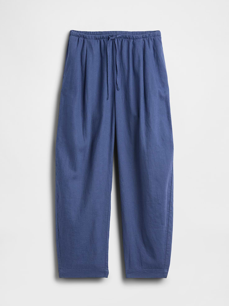 Image number 7 showing, Mid Rise Pull-On Linen-Blend Barrel Pants