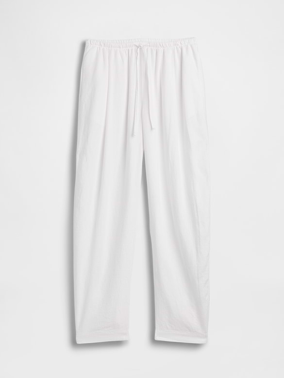 Mid Rise Pull-On Linen-Blend Barrel Pants