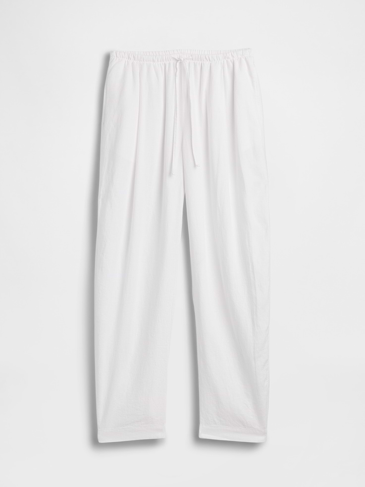 Image number 7 showing, Mid Rise Pull-On Linen-Blend Barrel Pants