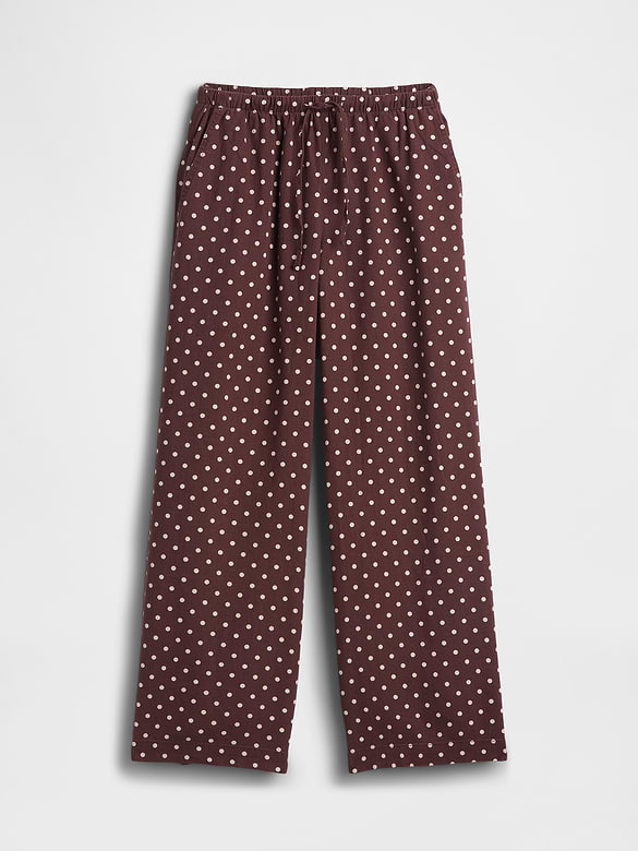 Mid Rise Pull-On Wide-Leg Linen-Blend Pants