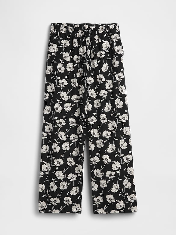 Mid Rise Pull-On Wide-Leg Linen-Blend Pants