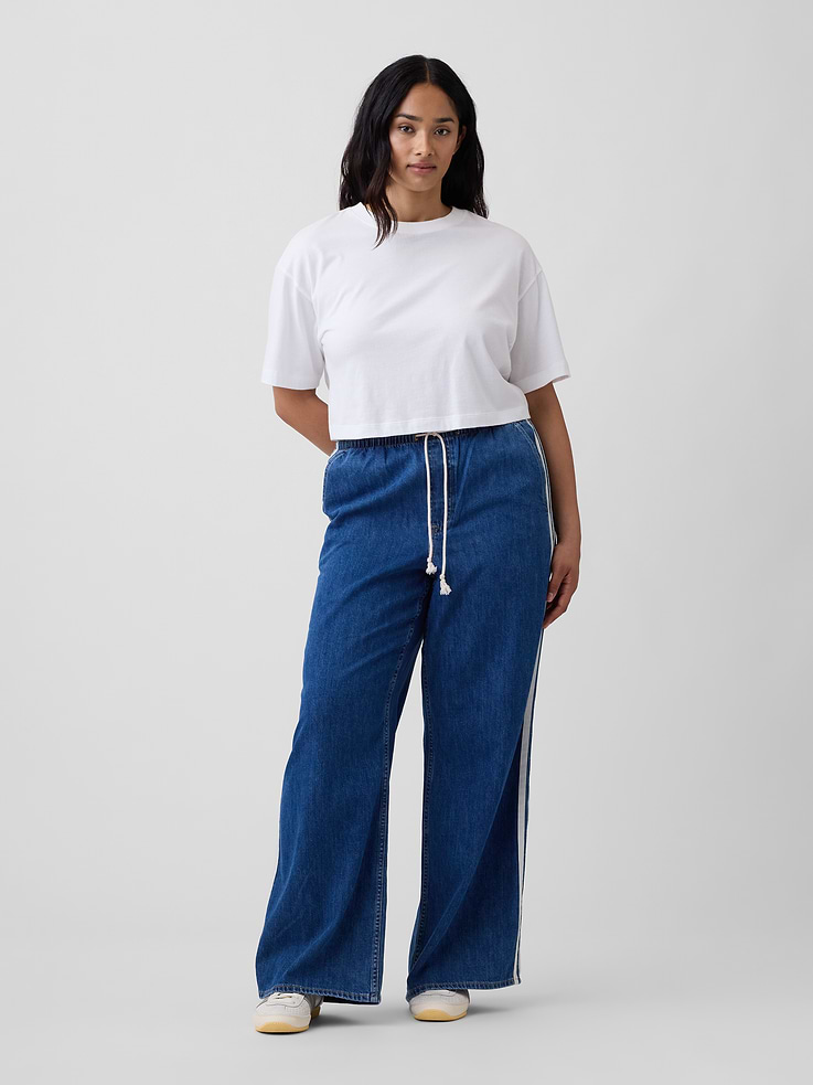 Image 5 of 7, Mid Rise Soft Pull-On Wide-Leg Jeans