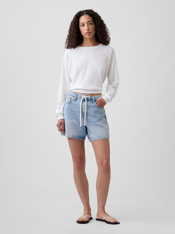 SuperSoft Drawstring Denim Midi Shorts