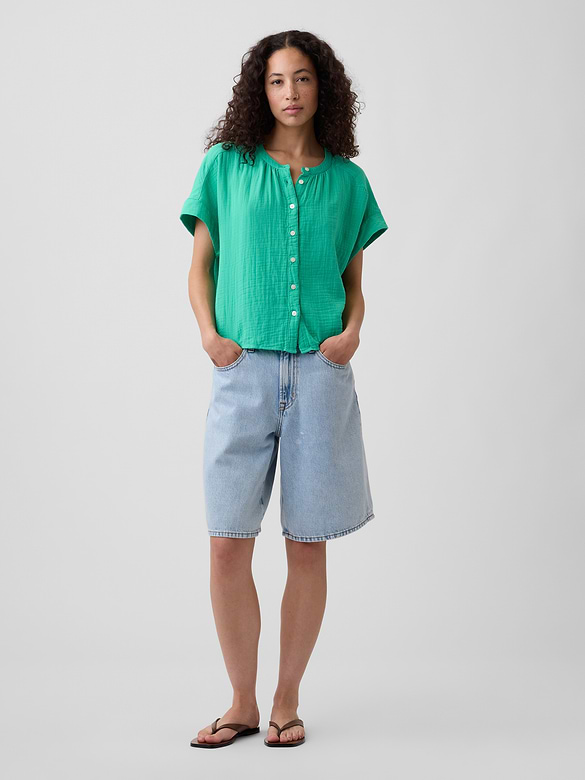 Relaxed Button-Up Gauze Top