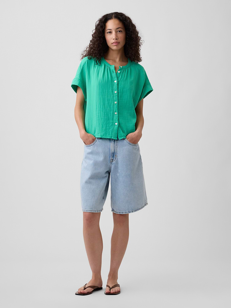 Image 3 of 5, Relaxed Button-Up Gauze Top