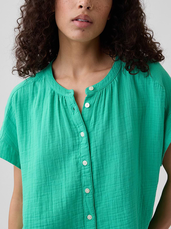 Relaxed Button-Up Gauze Top