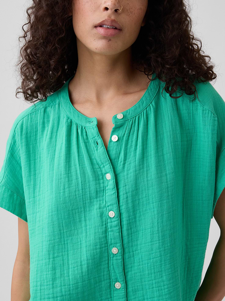 Image 4 of 5, Relaxed Button-Up Gauze Top