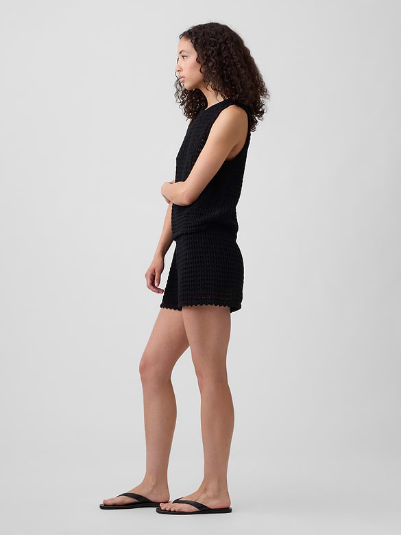 Relaxed Pull-On Crochet Sweater Shorts
