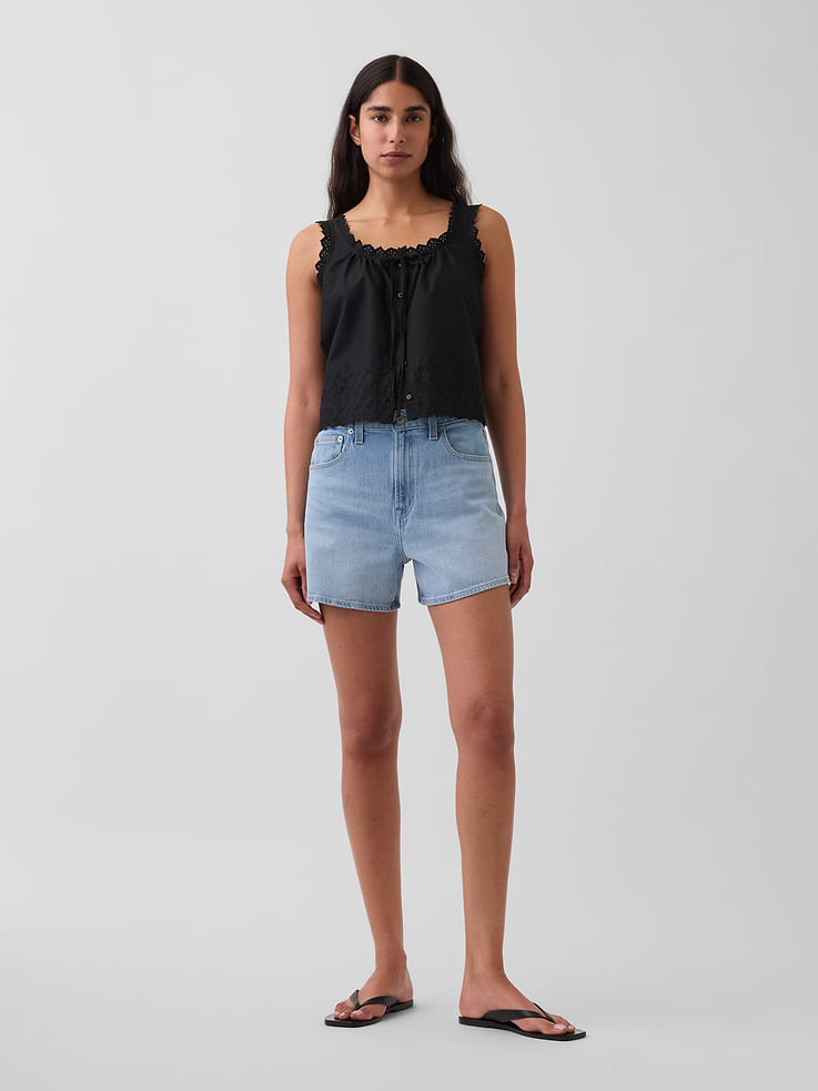 Image number 1 showing, 3.5" High Rise Relaxed Straight Denim Shorts