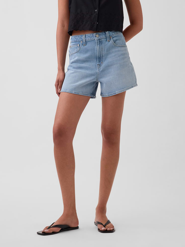 Image number 2 showing, 3.5" High Rise Relaxed Straight Denim Shorts