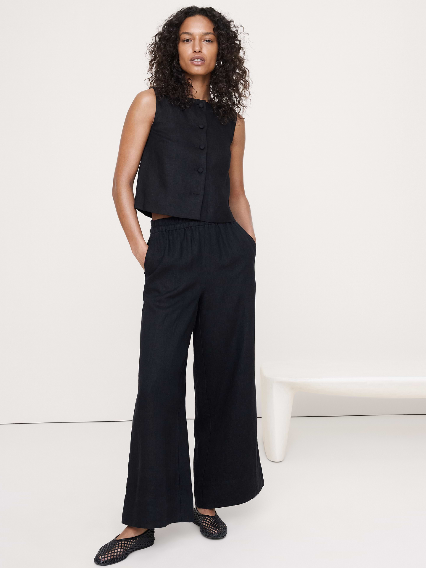 Image number 1 showing, Linen Button-Front Tank
