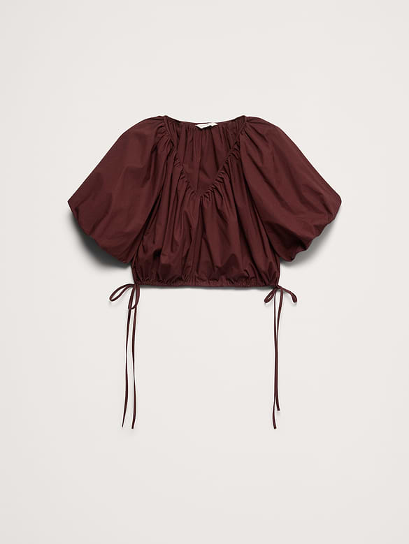 Cotton Poplin Bubble-Hem Cropped Top