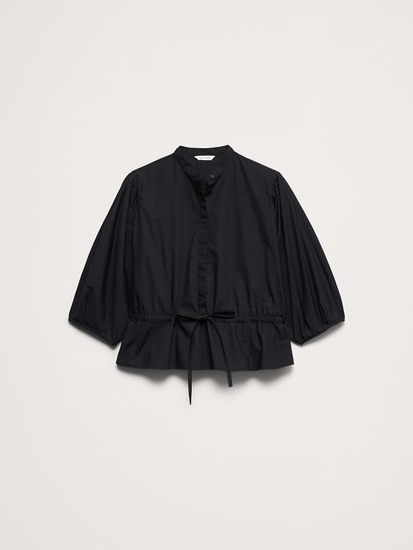 Cotton Poplin Tie-Waist Top