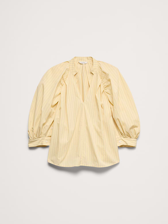 Cotton Poplin Split-Neck Top