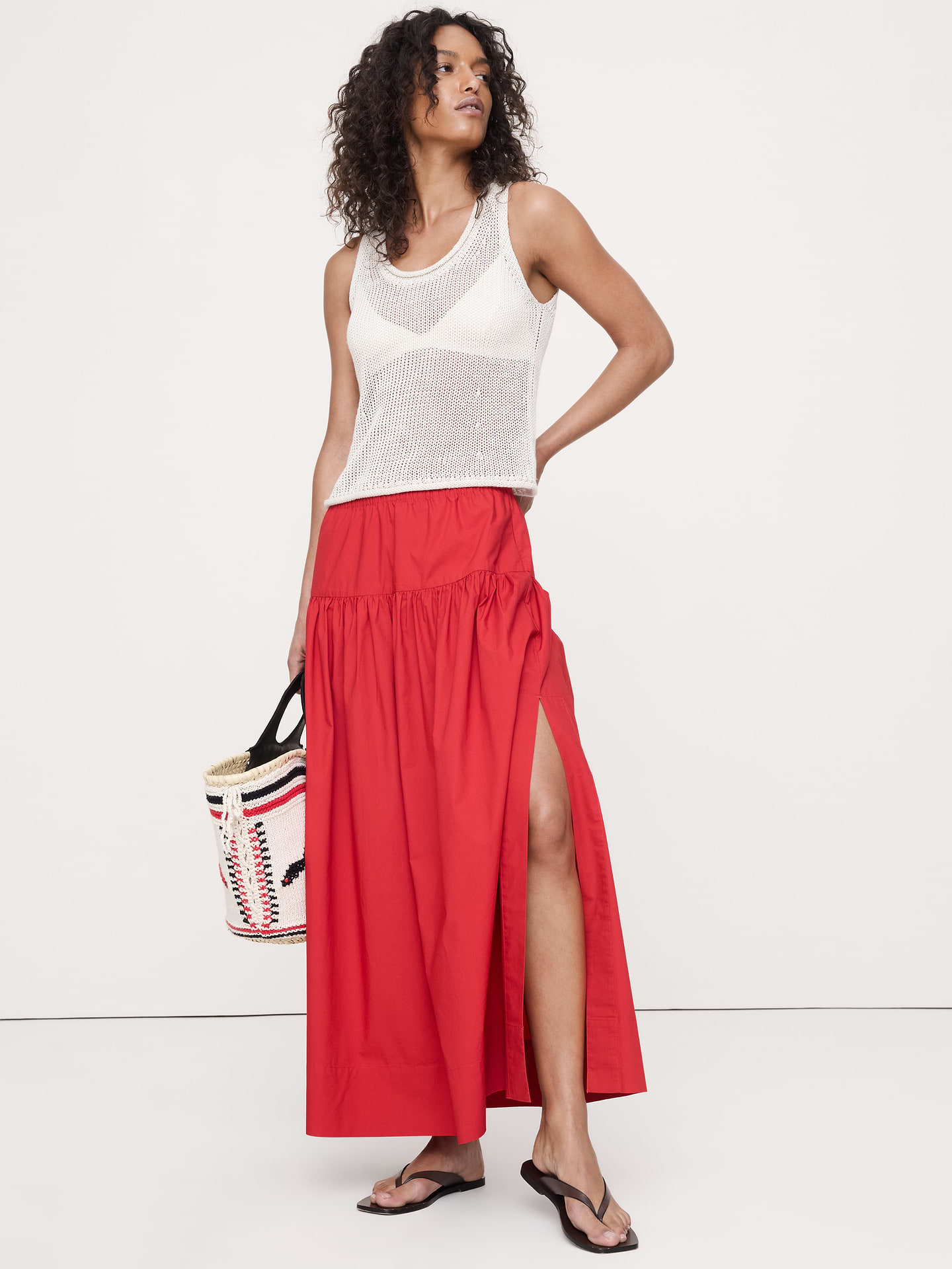 Image number 1 showing, Tiered Cotton Poplin Maxi Skirt