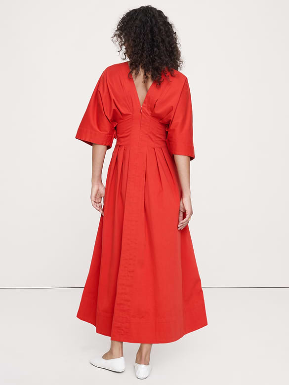 Stretch-Cotton Pleated Maxi Dress