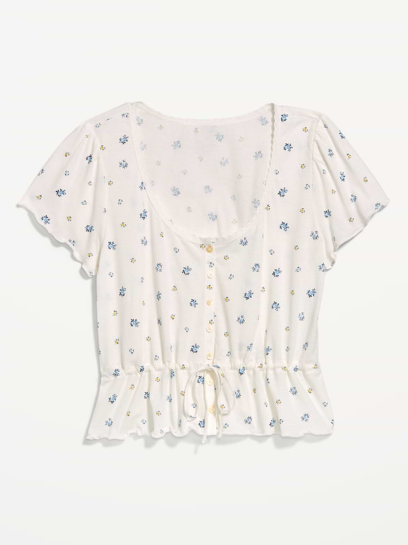 Lace-Trim Button-Down Top