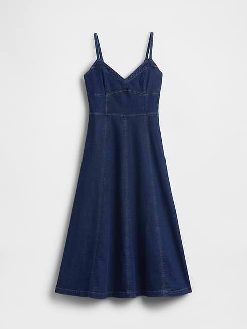 Denim Seamed Corset Maxi Dress