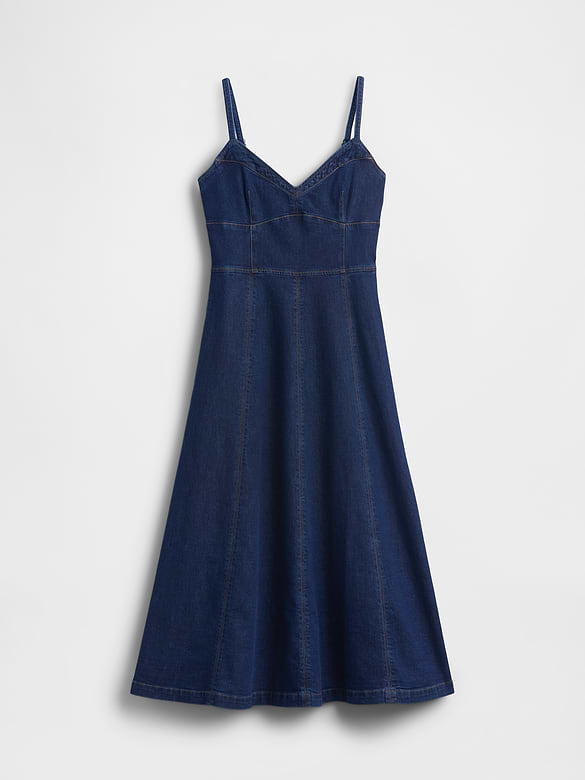 Denim Seamed Corset Maxi Dress