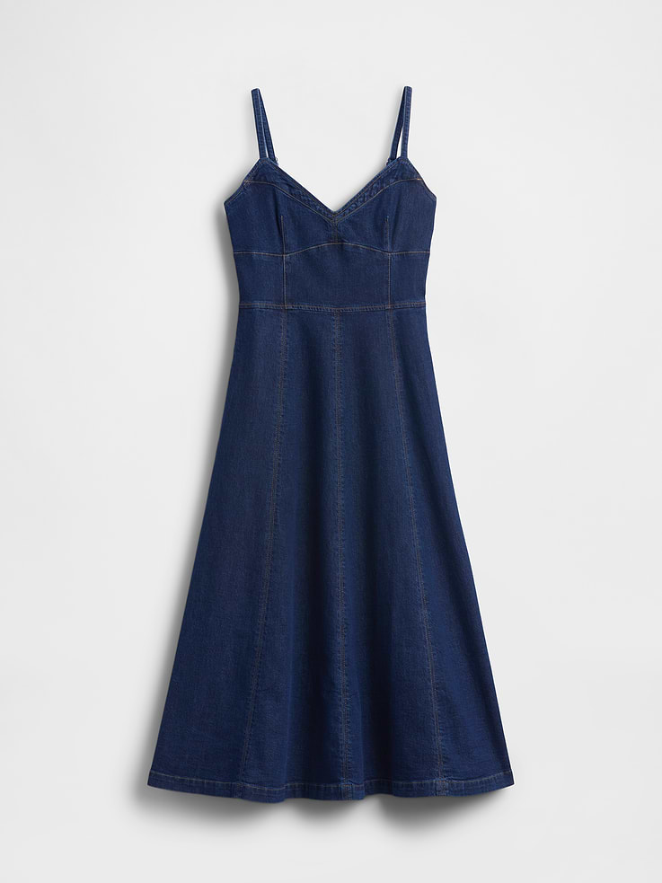 Image number 5 showing, Denim Seamed Corset Maxi Dress