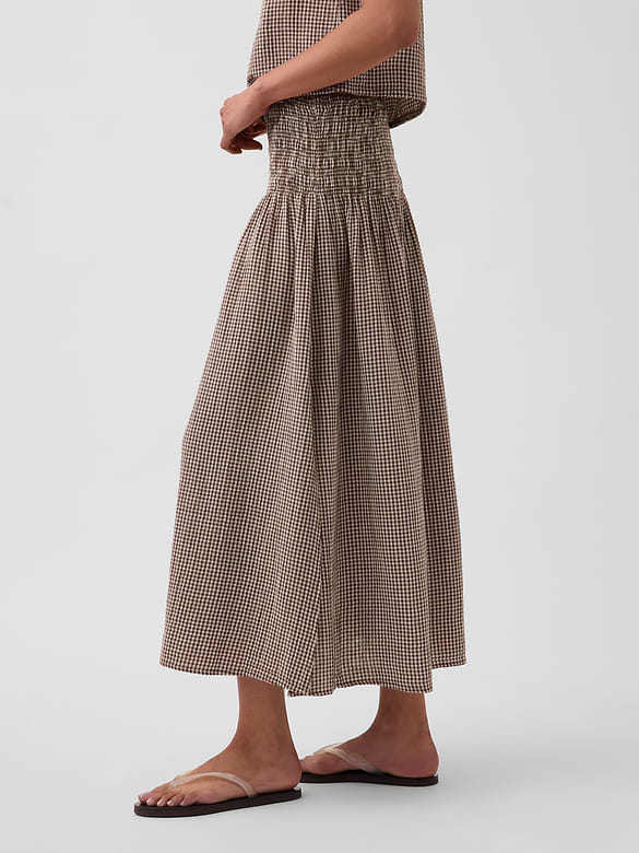 Cotton Gauze Smocked-Waist Maxi Skirt