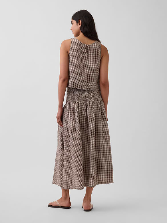 Cotton Gauze Smocked-Waist Maxi Skirt