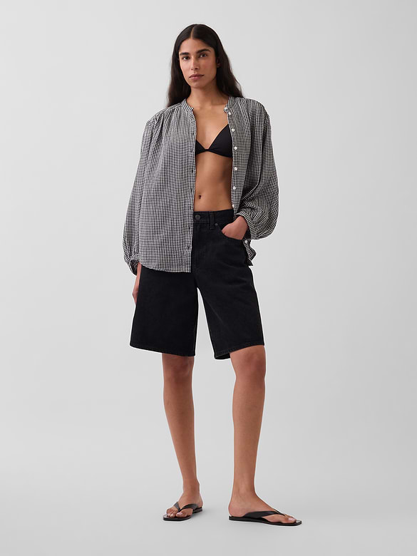 Cotton Gauze Oversized Collarless Shirt