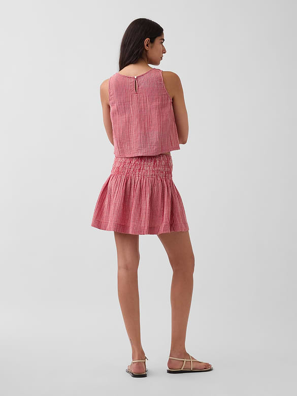 Cotton Gauze Smocked-Waist Mini Skort