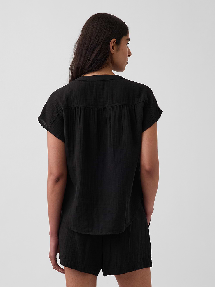 Image number 3 showing, Cotton Gauze Oversized Split-Neck Top
