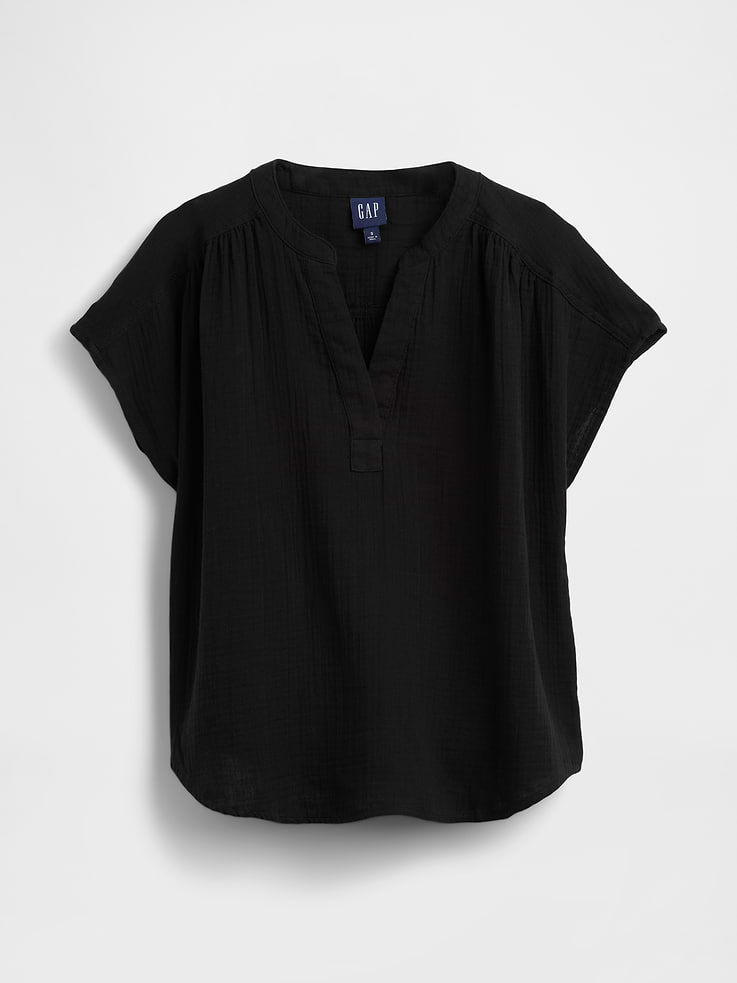 Image number 5 showing, Cotton Gauze Oversized Split-Neck Top
