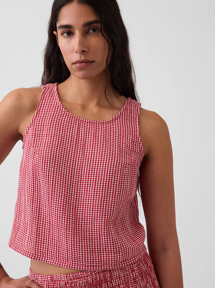 Image number 4 showing, Cotton Gauze Racer Shell Tank Top