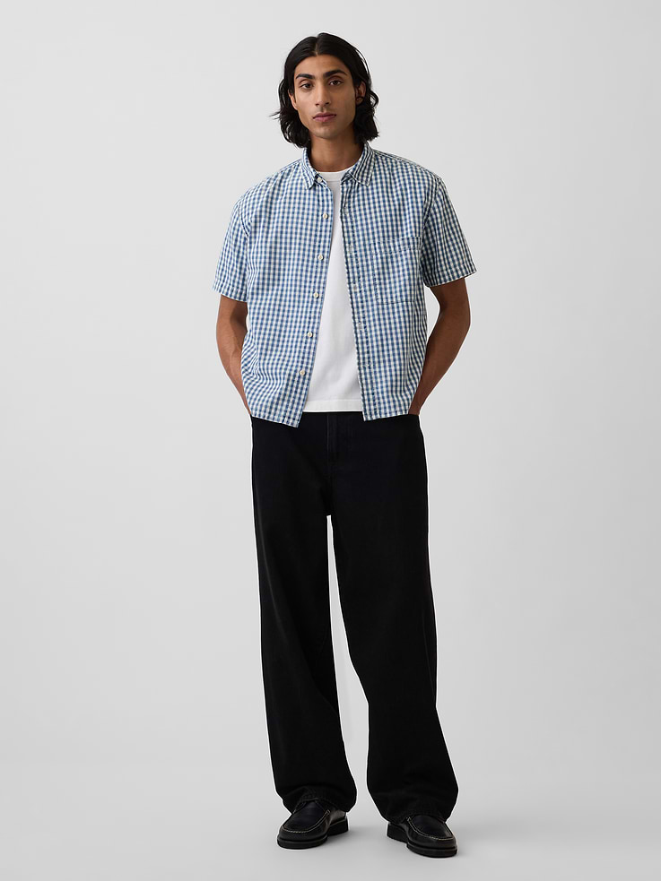 Image number 2 showing, Gingham Denim Relaxed Straight-Hem Shirt