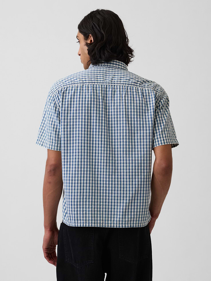 Image number 3 showing, Gingham Denim Relaxed Straight-Hem Shirt