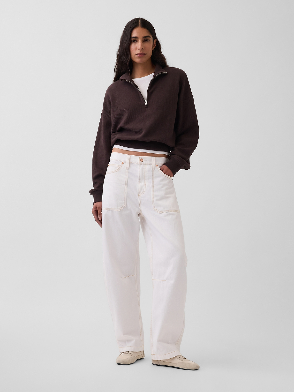 Textured Cotton Oversized Half-Zip Pullover | Gap