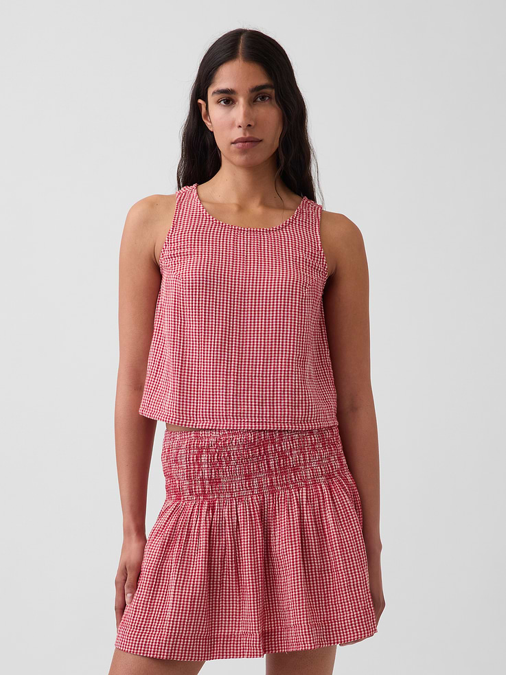 Image number 1 showing, Cotton Gauze Racer Shell Tank Top