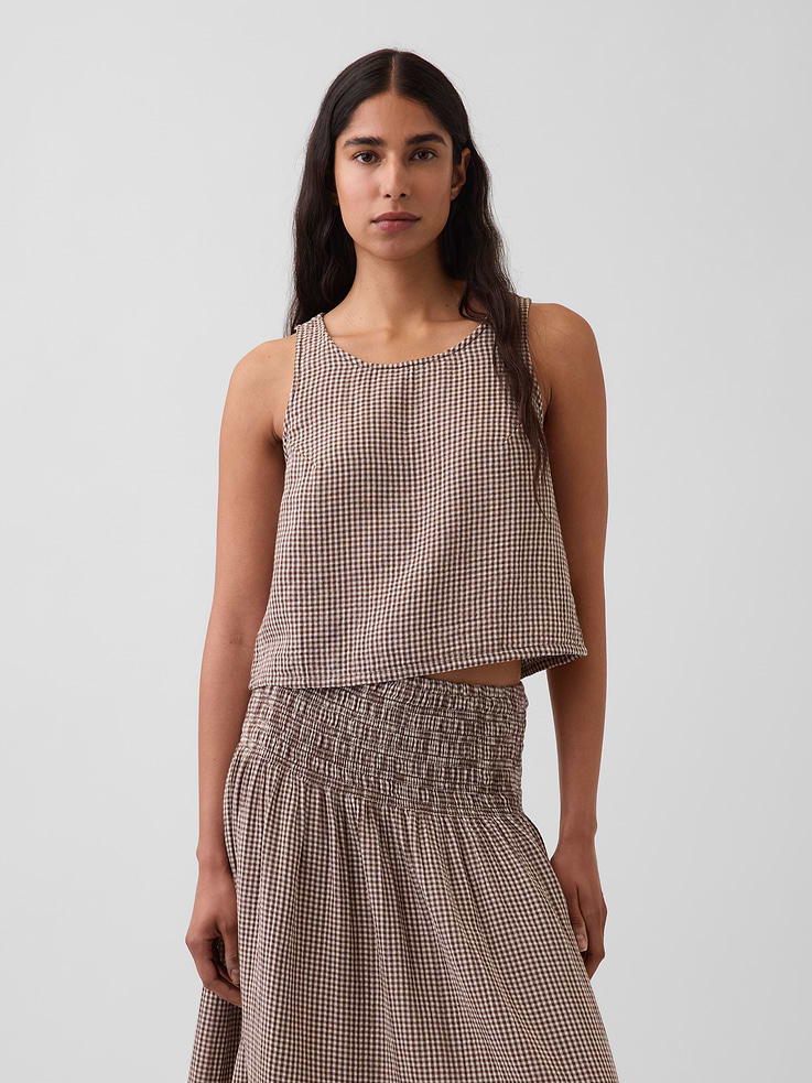 Image number 1 showing, Cotton Gauze Racer Shell Tank Top