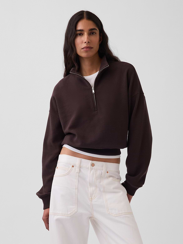 Textured Cotton Oversized Half-Zip Pullover