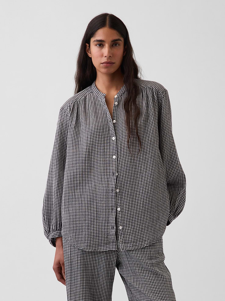 Image number 1 showing, Cotton Gauze Oversized Collarless Shirt