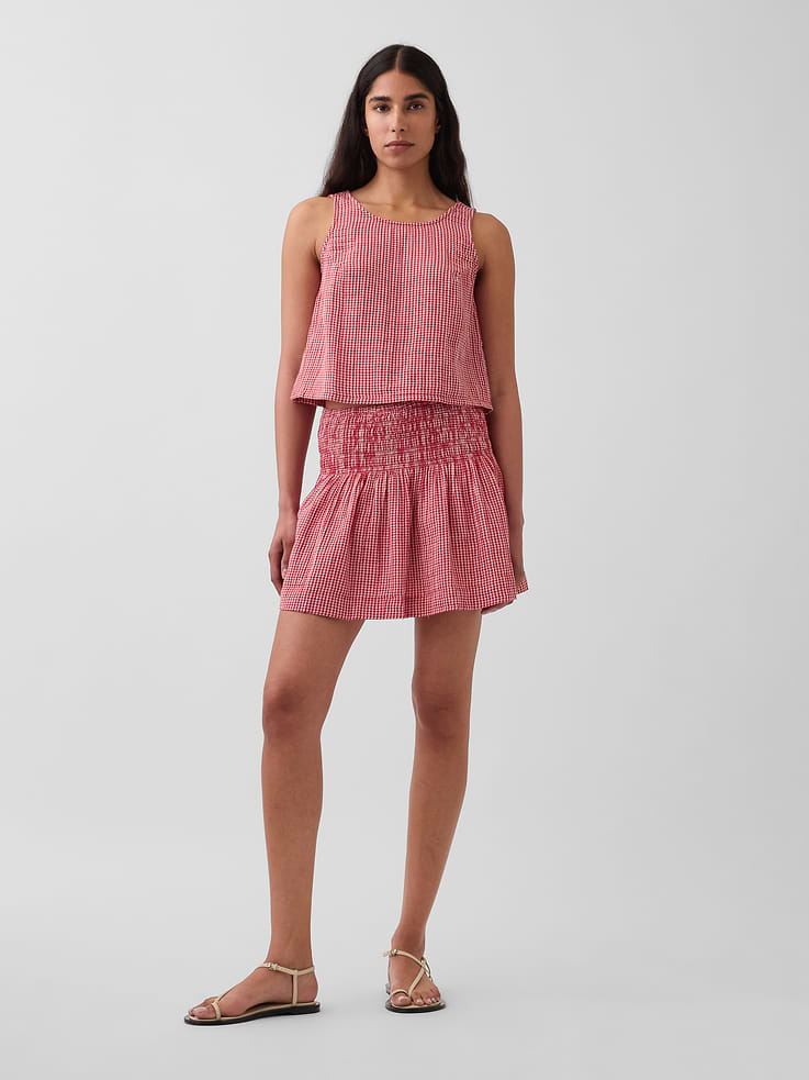 Image number 1 showing, Cotton Gauze Smocked-Waist Mini Skort