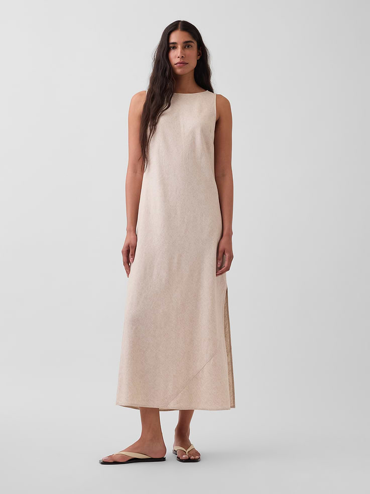 Image number 1 showing, Linen-Blend Maxi Shift Dress