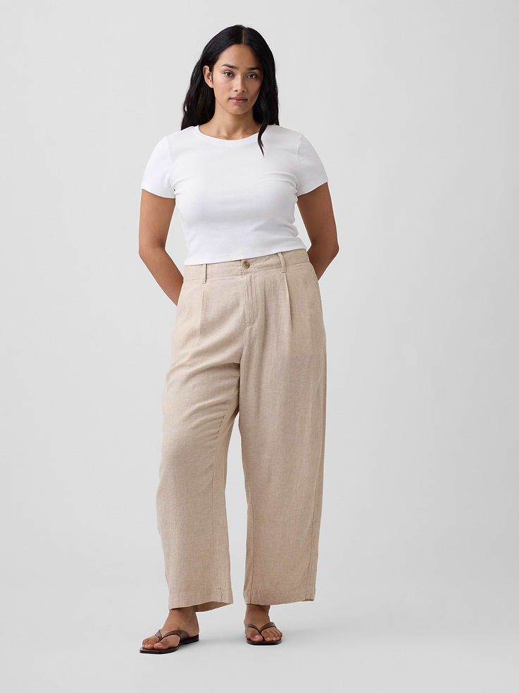 Image 5 of 7, High Rise Linen-Blend Barrel Pants