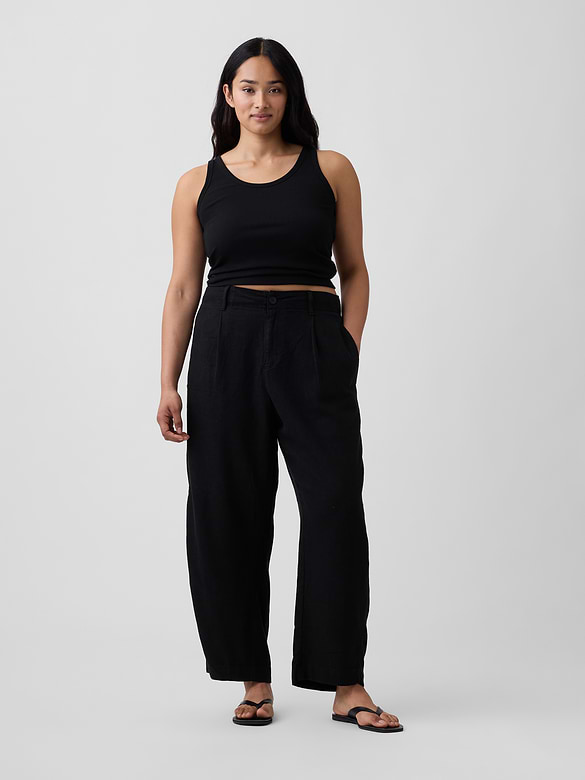 High Rise Linen-Blend Barrel Pants