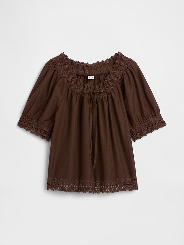 Relaxed Embroidered Tie-Front Top