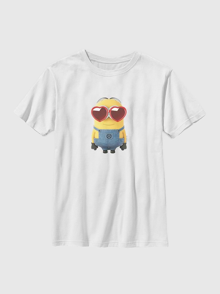 Image number 1 showing, Minions Big Minion Heart Glasses Graphic T-Shirt for Kids